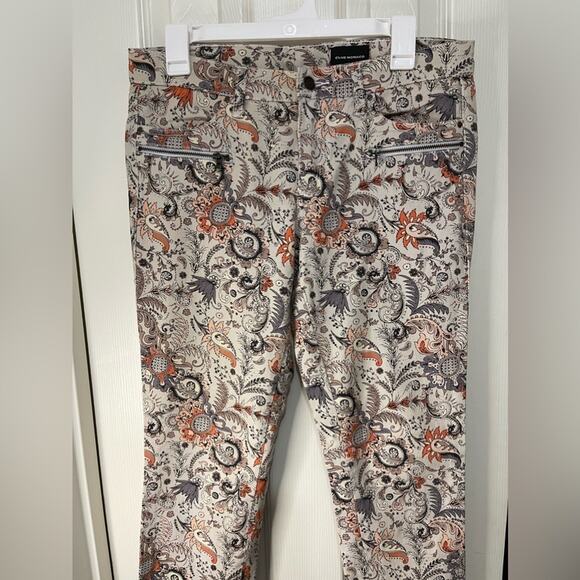 Club Monaco Tan Paisley Floral Hippie Retro Bohemian Rare Straight Jeans Size 8 - Picture 2 of 6